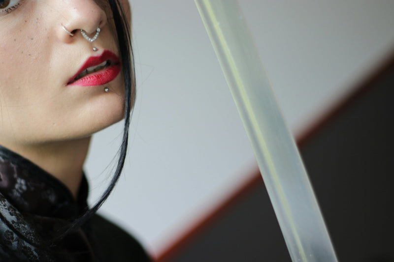Lip piercing closeup